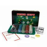 Без ТМ Набор для покера из 300 фишек с номиналом в жестяной коробке (с сукном)