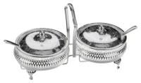 Набор из 2-х вазочек для варенья с крышками и ложками, нержавеющая сталь с посеребрением, Queen Anne, QA-0/4332