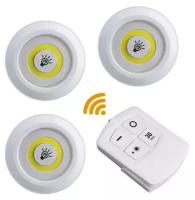 Светодиодный светильник SimpleShop для шкафа / Беспроводной ночник настенный с пультом и регулируемой яркостью на батарейках /Лампа для гардероба, 3шт