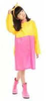 Плащ-дождевик детский с карманом под рюкзак TH-168, желтый/розовый, размер XXL