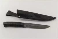 Нож разделочный, шкуросъёмный «Гумбольт» Н3, сталь чёрный дамаск (У10А-7ХНМ), рукоять: текстолит, кожа
