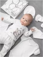 Комплект одежды на выписку новорожденному, распашонка, ползунки, чепчик, антицарапки, слюнявчик. Подарочная упаковка