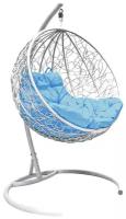 Подвесное кресло M-GROUP "Круглый" с ротангом белое, голубая подушка