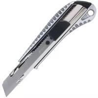 Нож канцелярский для резки бумаги 18 мм Brauberg "Metallic", автофиксатор, металлический рифленый корпус