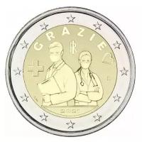 Памятная монета 2 евро Спасибо врачам. Борьба с COVID-19, Италия, 2021 г. в. Монета в состоянии UNC (без обращения)