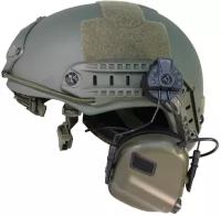 Баллистический тактический шлем FAST NIJ IIIA Полный арамид Олива с Активными Наушниками М31