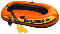 INTEX Лодка Explorer pro 300, 3 местная, 244 х 117 х 36 см, вёсла, ручной насос, до 200 кг, 58358NP INTEX