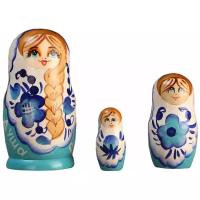 Матрешка " Душа России",3 кукольная, белый фон, 10 см 5104216