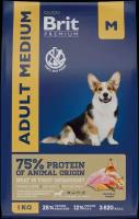 Сухой корм для взрослых собак Brit Premium, курица 1 уп. х 1 шт. х 1 кг (для средних и крупных пород)
