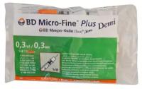 Шприц инсулиновый BD Micro-Fine Plus Demi U-100 трехкомпонентный 30G (0.3 мм х 8 мм), 0.3 мл, 10 шт