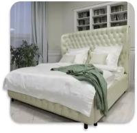 Кожаная двуспальная кровать Elborso. Кровать "LUCHIANO" WHITE из натуральной кожи. 200 см х 200 см. Молочный. М020