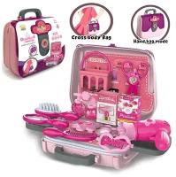 Детский игровой набор Салон красоты в чемоданчике, 2 в 1, 30х24х19 см, туалетный столик, фен, расчески, зеркальце, браслет, лак для ногтей(муляж), н