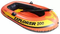 Лодка INTEX "Explorer 200", двухместная, размеры 185 х 94 х 41 см, от 6 лет, до 95 кг, вёсла, насос, цвет оранжевый, желтый