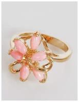 Кольцо с кораллом "6 камней", цвет розовый, размер 17