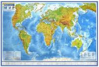 Карта мира физическая 101х66 см, 1:29М, с ламинацией, интерактивная, европодвес, Brauberg, 112377