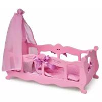 Манюня Кроватка для кукол с постельным бельем и балдахином, коллекция «Diamond Princess» розовый