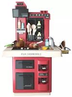 Многофункциональный игрушечный кухонный гарнитур, с водой, светом и звуком, посудой и продуктами, 65см, 35 предметов, красный