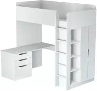 Кровать-чердак Polini kids Simple с письменным столом и шкафом, белый