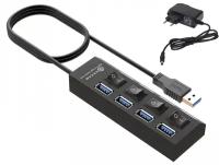 Активный разветвитель концентратор USB хаб (HUB) с кнопками вкл/выкл Dream UH2, 4 порта USB 2.0 с блоком питания 2A в комплекте