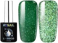 Гель лак для ногтей XNAIL PROFESSIONAL NEW L-DISCO, светоотражающий, с блестками, 15 мл, зеленый