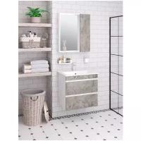 Мебель для ванной / Runo / Манхэттен 65 / серый бетон / подвесной / тумба с раковиной Оскар 65 / шкаф для ванной / зеркало для ванной