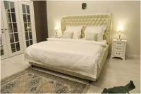 Кожаная двуспальная кровать Elborso. Кровать "LUCHIANO" WHITE из натуральной кожи. 180 см х 200 см. Молочный. М019