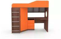 Кровать чердак Кадет 1 с металлической лестницей Бодего Темный - Оранжевый