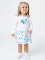 Платье КотМарКот, хлопок, флористический принт, размер 80, белый, голубой