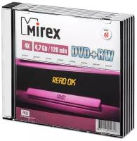 Перезаписываемый диск DVD+RW Mirex 4,7Gb 4x slim box, упаковка 5 шт