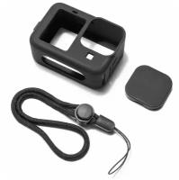 Силиконовый защитный чехол A-market для GoPro HERO 9 Black с ремешком на запястье и крышкой объектива (черный)
