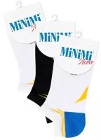 Носки женские MINIMI MINI ACTIVE 4500, короткие, хлопок, с принтом, спортивные, летние, Nero/2Bianco 39-41. Набор - 3 шт