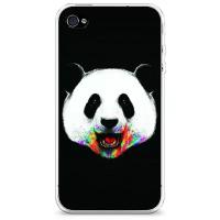 Силиконовый чехол "Панда и листики фон" на Apple iPhone 4/4S / Айфон 4/4S
