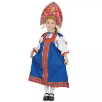 Русский народный карнавальный костюм для девочки русско славянский сарафан синий детский хлопок, 2 года, рост 86-92
