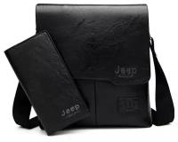 Сумка-планшет мужская на плечо Jeep Buluo + в подарок портмоне, черная