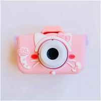 Ударопрочный детский фотоаппарат детская цифровая видеокамера с высоким качеством Full-HD с 3 играми и селфи камерой розовый. Kids camera Super Cat