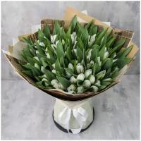 Букет из 101 тюльпана «Белые тюльпаны в упаковке