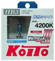 Лампа автомобильная галогенная KOITO Whitebeam III HB3 P0756W 4200K 12V 65W (120W) 2 шт