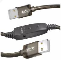 GCR Кабель активный 20.0m USB 2.0, AM/AM, черно-прозрачный, с усилителем сигнала, разъём для доп. питания, 24/22 AWG