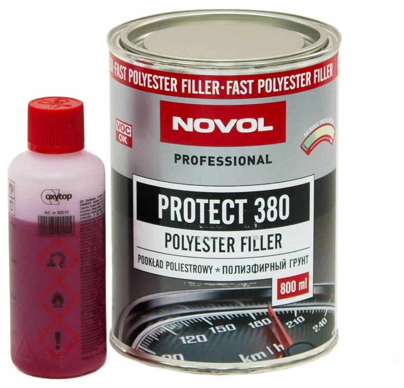 Грунт отделочный полиэфирный Novol Protect 380 Polyester Filler оливковый 0,8 л. с отвердителем