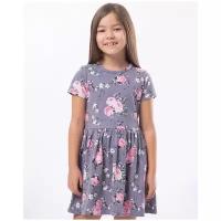 Платье для девочки HappyFox, HFLUN2112 размер 116, цвет цветы. серый