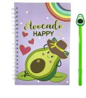 Блокнот Авокадо в шляпе, фиолетовый / Блокноты для девочек / Блокнот на пружине + ручка