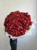 Букет Пионы бордовые 101 шт., красивый букет цветов, шикарный, премиум букет, 60 см