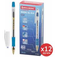 Ручка шариковая масляная с грипом BRAUBERG Model-XL GLD, комплект 12 штук, синяя, узел 0,5мм, 880012