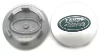 Колпачки заглушки на литые диски Tuning-Page для Land Rover серебристые с зеленым овалом, хром надписью 62мм 1шт.