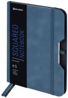 Бизнес-блокнот / записная книжка мужской / женский А5 (148х218 мм), Brauberg Note, под кожу софт-тач, с резинкой, 80 листов, клетка, синий