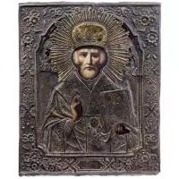 Икона "Святой Николай" в окладе, дерево, масло, латунь, Россия, 1990 гг