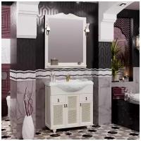 Мебель для ванной Opadiris Тибет 85 с декоративной решеткой, слоновая кость (тумба с раковиной + зеркало)