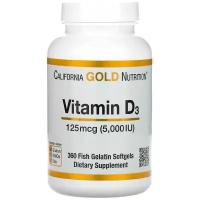 Капсулы California Gold Nutrition Vitamin D3 5000 IU, 200 г, 125 мкг, 360 шт., 1 уп