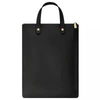 Вертикальная сумка MyPads Premium M120-944 из качественной импортной натуральной кожи для ноутбука 14" / 15" дюймов тонкая легкая с удобной ручкой для переноски женская мужская черного цвета