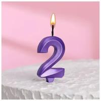Свеча в торт "Грань", цифра "2", фиолетовый металлик